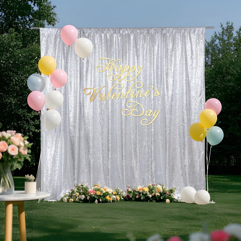 SquarePie Sequin Backdrop Not See Through Thick Stain Background for Photography Glitter Curtain Party 6FT x 8FT Silver - Image 2